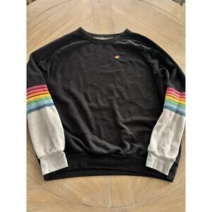 Aviator Nation rainbow stitch color block crewneck sweatshirt size xxl
